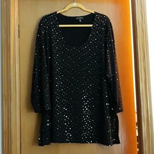 Slinky Brand 3/4 Sleeve Black & Gold Sparkle Top